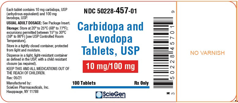 Package Label for Carbidopa and Levodopa Tablets 10 mg/ 100 mg by ScieGen Pharmaceuticals