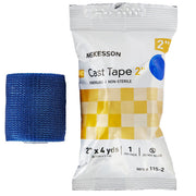 Fiberglass cast tape in blue color, 2-inch width, water-activated resin, 4 yards length, used for fracture immobilization, SKU: 115-2X