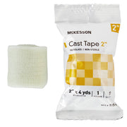 White fiberglass cast tape roll, 2-inch width, used for medical fracture casting, with water-activated resin, packaged in plastic.