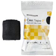Fiberglass cast tape in black color, 2-inch width, water-activated resin, 4 yards length, suitable for medical casting, SKU: 115-2X