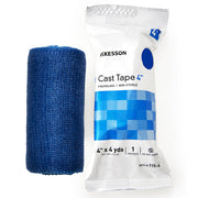Blue fiberglass cast tape with water-activated resin, 4-inch width, 4-yard length, suitable for orthopedic casting, SKU: 115-4