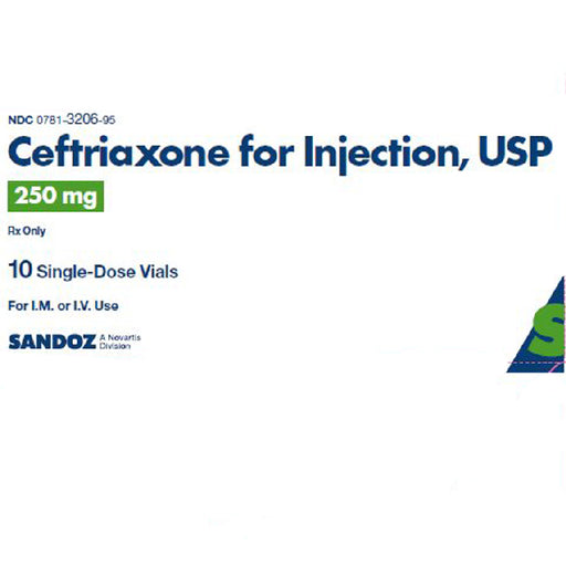 Sandoz Ceftriaxone Injection - Ceftriaxone Sodium Injection 250 mg Single-Dose Vials 10/Box (RX) | Buy at Mountainside Medical Equipment 1-888-687-4334