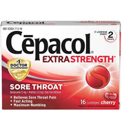 Cepacol Extra Strength Sore Throat Lozenges Cherry Flavor 16 Count for fast relief and throat health support.