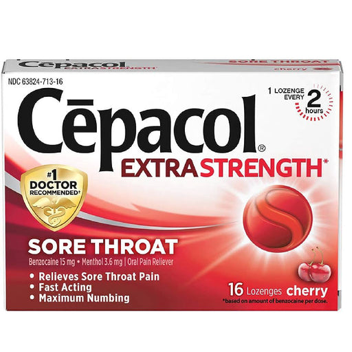 Cepacol Extra Strength Sore Throat Lozenges Cherry Flavor 16 Count for fast relief and throat health support.