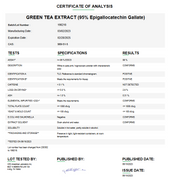 Certificate of Analysis for Green Tea Extract 95% USP (Epigallocatechin Gallate) 
