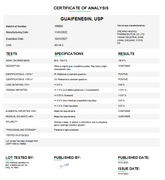 Certificate of Analysis for Guaifenesin USP API For Compounding by Medisca