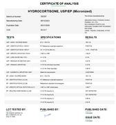 Certificate of Analysis for Hydrocortisone USP (Micronized) 