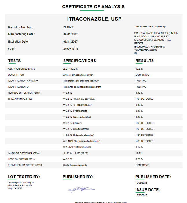 Itraconazole USP For Compounding (API)
