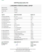 Certificate of Analysis for L-Arginine USP Amino Acid For Compounding (API)