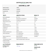 Certificate of analysis for Leucine (L) USP For Compounding (API)