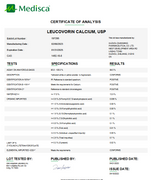 Certificate of Analysis for Leucovorin Calcium USP For Compounding (API) by Medisca