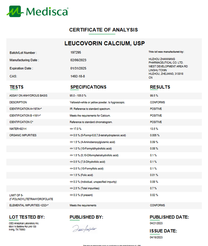Leucovorin Calcium USP: Folic Acid & Cancer Support API — Mountainside ...