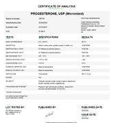 Certificate of Analysis for Progesterone USP (Micronized) For Compounding (API),