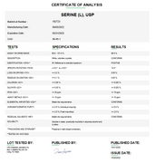 Certificate of Analysis for Serine (L) USP For Compounding