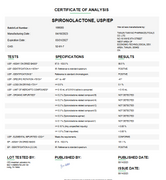 Certificate of Analysis for Spironolactone USP/EP For Compounding (API)