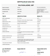 Certificate of Analysis for Sulfasalazine USP For Compounding (API) by Medisca