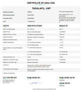 Certificate of Analysis for Tadalafil USP For Compounding (API) by Medisca