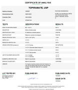 Certificate of Analysis for Topiramate USP: Compounding API for Seizure Control by Medisca