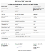 Certificate of Analysis for Triamcinolone Acetonide USP (Micronized) For Compounding (API) by Medisca