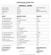 Certificate of Analysis for Ursodiol USP/EP For Compounding (API) by Medisca
