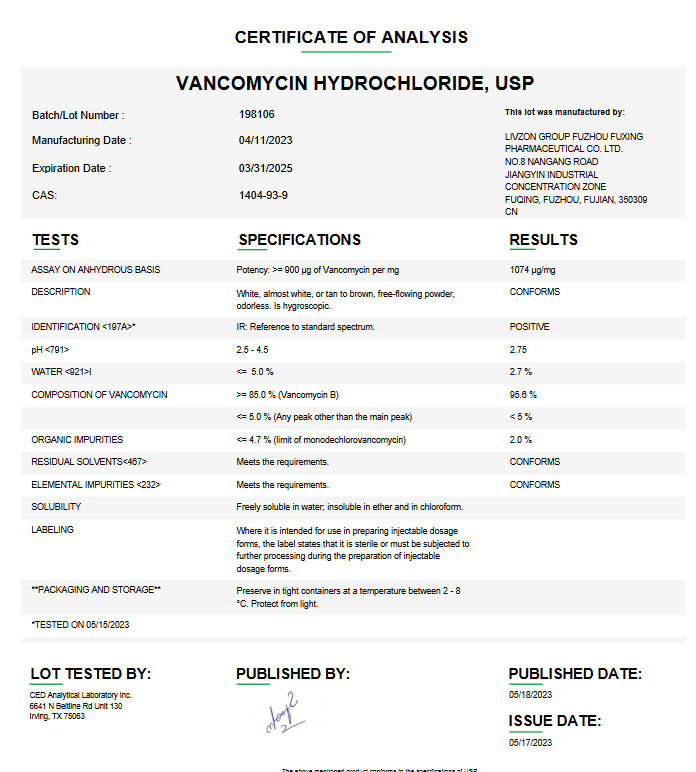 Vancomycin Hydrochloride USP: Antibiotic Compounding API