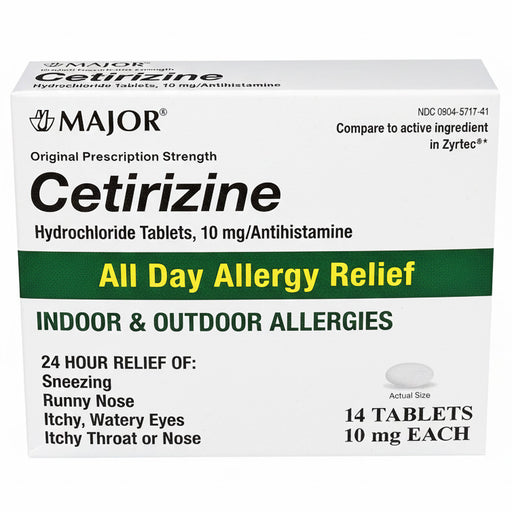 Cetirizine 10 mg All Day Allergy Relief Medicine Major Pharmaceuticals NDC 00904-6717-41