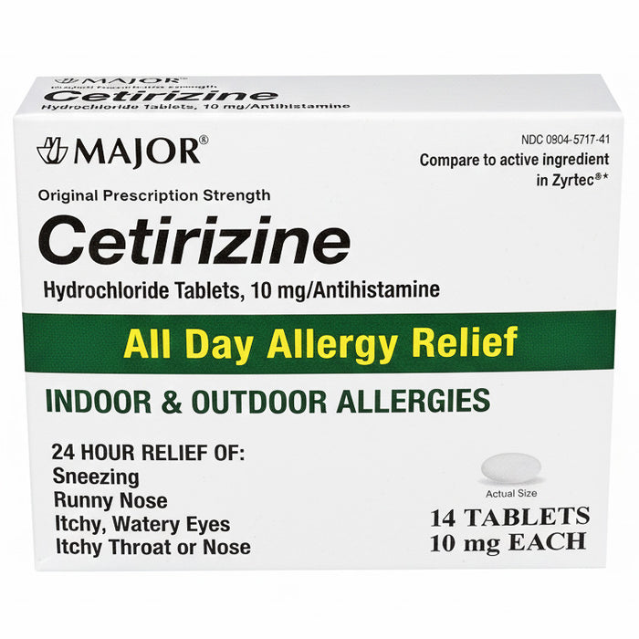 Cetirizine 10 mg All Day Allergy Relief Medicine Major Pharmaceuticals NDC 00904-6717-41