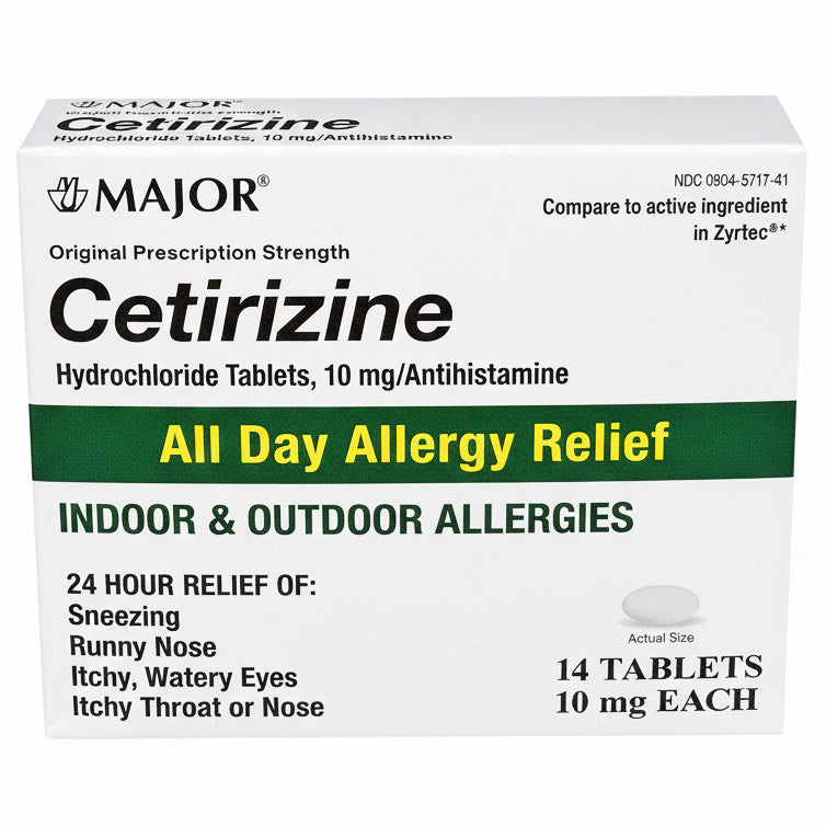 Cetirizine 10 mg All Day Allergy Relief Medicine Major Pharmaceuticals NDC 00904-6717-41