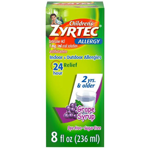Rochester Drug Children's Zyrtec Allergy Relief Medicine Grape Flavored Syrup 8 oz | Mountainside Medical Equipment 1-888-687-4334 to Buy
