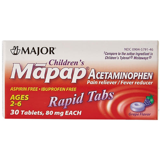 Children's Acetaminophen Rapid Dissolve Tablets 80 mg, Grape Flavor by Major Pharma
