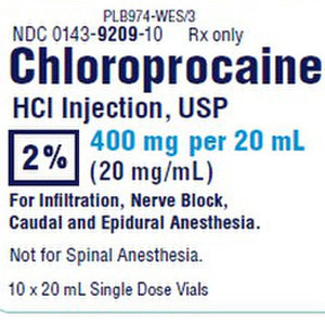 Chloroprocaine HCL 2% Injection 20 mL Single-Dose Vials 10-Pack