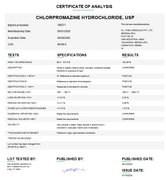 Chlorpromazine Hydrochloride USP Certificate of Analysis
