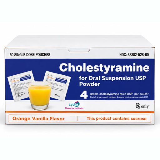Cholestyramine Oral Suspension USP Powder 4 gram Orange Vanilla Flavor 60 Pouches