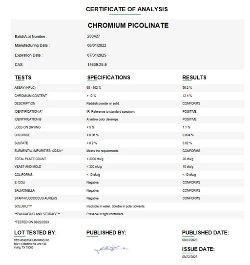 Chromium Picolinate USP For Compounding (API) 5 g 25 g