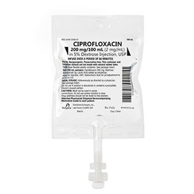 Ciprofloxacin in 5% Dextrose IV Bags 200mg/100mL (2 mg/mL) Intravenous Solution 100 mL x 24/Case (RX)