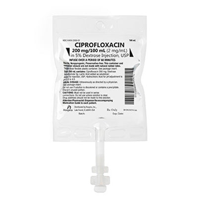 Ciprofloxacin in 5% Dextrose IV Bags 200mg/100mL (2 mg/mL) Intravenous Solution 100 mL
