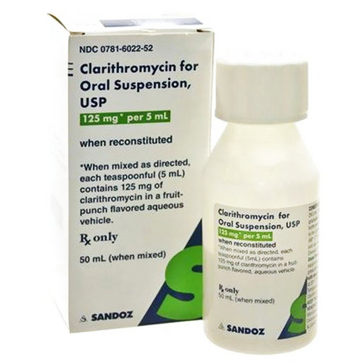 Clarithromycin Oral Solution Suspension Liquid by Sandoz 125mg Per 5 mL