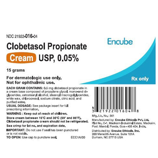 Buy Encube Ethicals Clobetasol Propionate Steroid Cream 0.05%, 15 grams  online at Mountainside Medical Equipment