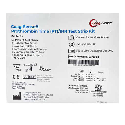 Coag-Sense PT/INR Coagulation Test Strips Kit 50/Box Default Title
