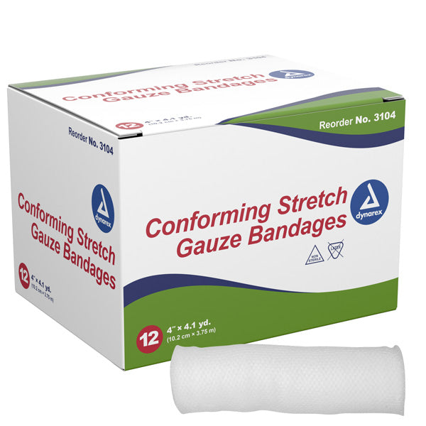 4" Conforming Stretch Gauze Bandge Rolls (Kling Bandages) Dynarex 3104