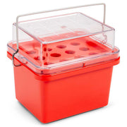 Specimen Transport Coolers, 0°C for Reagents, Enzymes and Temperatue Senstive Samples Cooler with 32 Place for 1.5 ml Tubes Cooler with 32 Place for 1.5 ml Tubes with Gel Cover Cooler with 12 Place for 16 mm to 15 mL Tubes Cooler with 12 Place for for Blood Collection Tubes 13mm