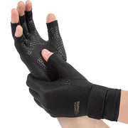 Black Copper Fit Hand Relief Compression Glove with honeycomb mesh fabric for support and relief, showing thumb and finger openings