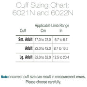 Cuff Sizing Chart for ADC 6021N Monitor Cuff