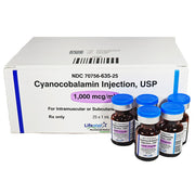Cyanocobalamin Injection 1000 mcg vials for vitamin B12 deficiency treatment, supporting energy boost and nerve health maintenance.