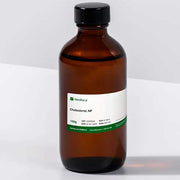 Amber glass bottle with black cap containing liquid cyanocobalamin USP for custom compounding, label shows product details and weight