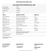 Certificate of analysis for D-Calcium Pantothenate USP For Compounding (API)