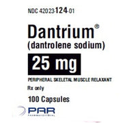 Dantrium (Dantrolene Sodium) Capsules 25 mg bottle for managing muscle spasticity, improving mobility, and enhancing quality of life.