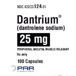 Dantrium (Dantrolene Sodium) Capsules 25 mg bottle for managing muscle spasticity, improving mobility, and enhancing quality of life.