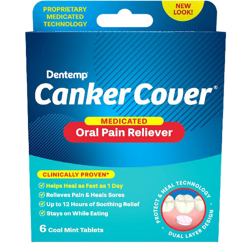 Buy Emerson Healthcare Dentemp Canker Sore Cover Medicated Oral Pain Reliever Cool Mint Tablets 6 Count  online at Mountainside Medical Equipment