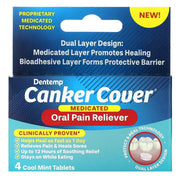 Box of Dentemp Canker Sore Cover Oral Pain Reliever tablets, providing fast relief for mouth ulcers and soothing oral discomfort.